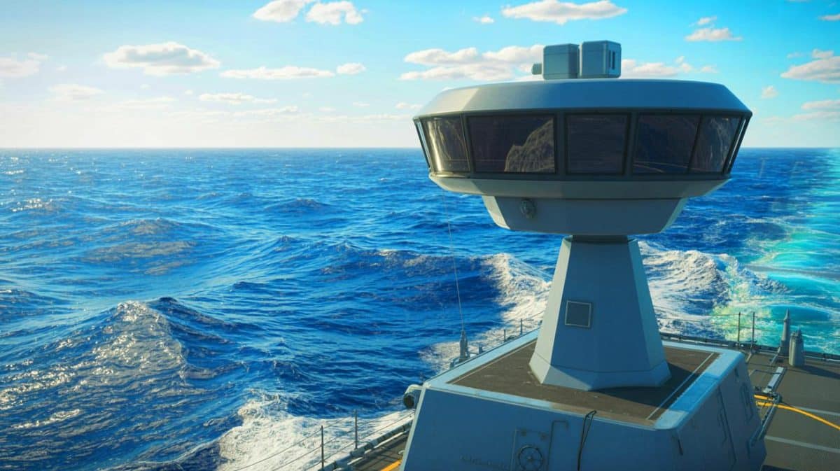 Illustration de la mise à l'épreuve du radar AN/SPY-6(V)4 de Raytheon dans un environnement maritime.