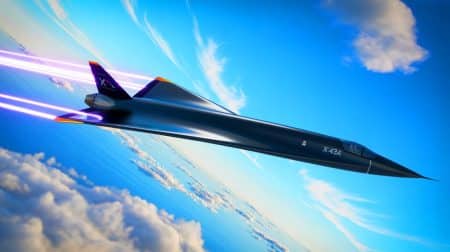 Illustration de l'avion X-43A Scramjet en vol atteignant une vitesse record de Mach 9,6.