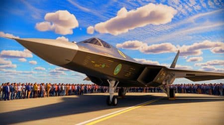 Illustration de l'exposition du Chengdu J-20, l'avion furtif chinois, lors d'un événement public en Chine.