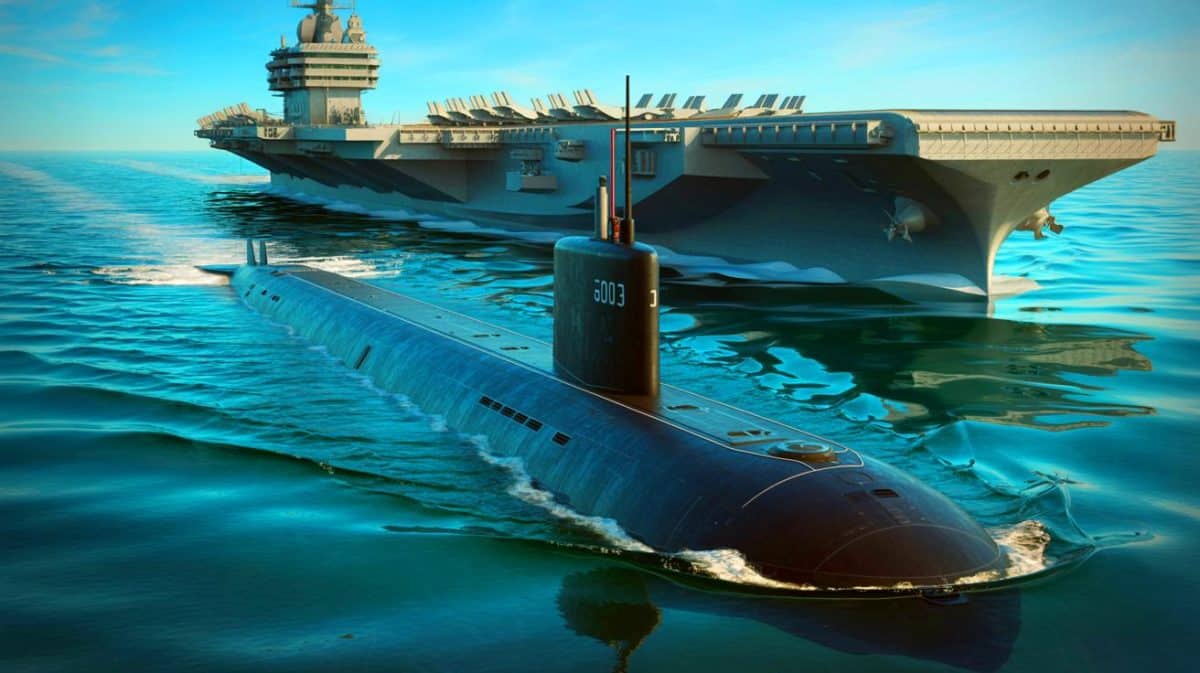 Illustration de la démonstration du sous-marin suédois Gotland face au porte-avions USS Ronald Reagan.