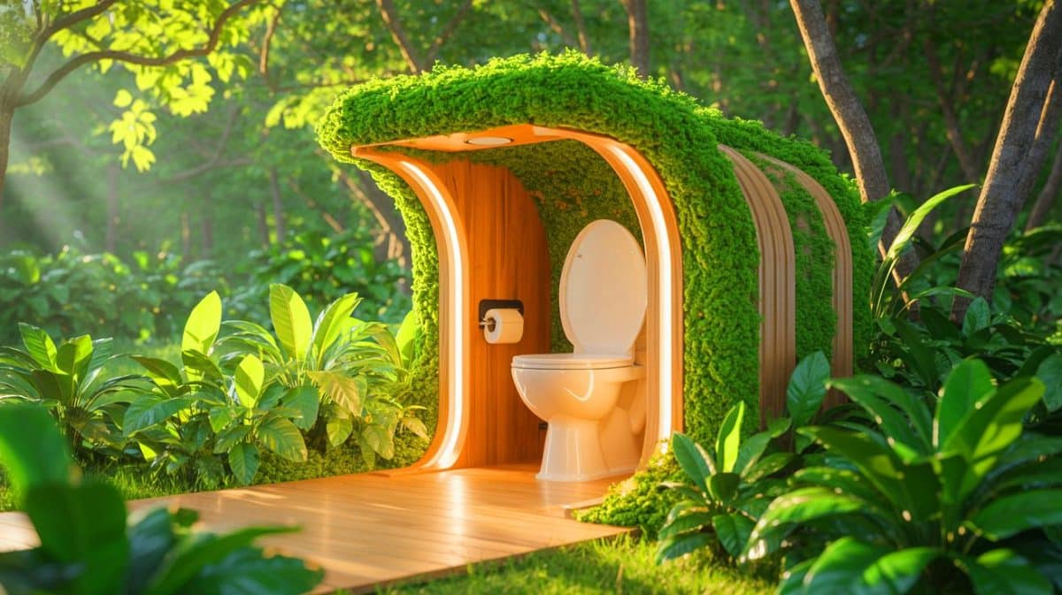 « Le premier WC au monde alimenté par des champignons » : une innovation qui transforme nos déchets en ressource verte Illustration de l'innovation MycoToilet utilisant le mycélium pour transformer les déchets en compost.