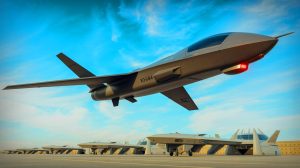 Illustration de la collaboration entre Airbus et Kratos Defense pour le drone de combat XQ-58A Valkyrie.