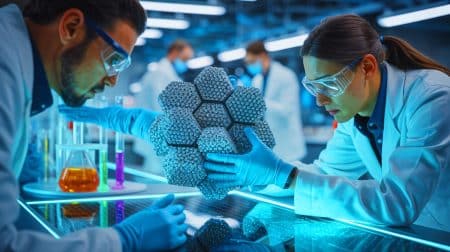 Illustration de nouveaux matériaux synthétiques révolutionnaires développés en Chine, surpassant la dureté du diamant.