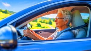Illustration de la conduite des seniors et des dispositifs pour améliorer leur sécurité routière.
