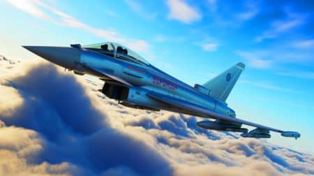 Illustration de l'Eurofighter Typhoon symbolisant la coopération européenne en matière de défense aérienne.