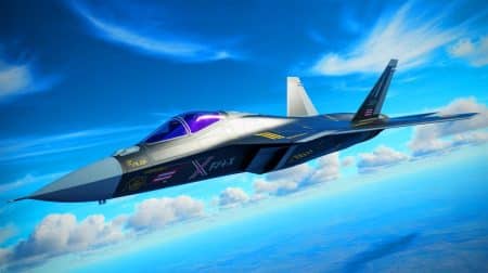 Illustration de l'avion de chasse F/A-XX avec ses innovations technologiques avancées.