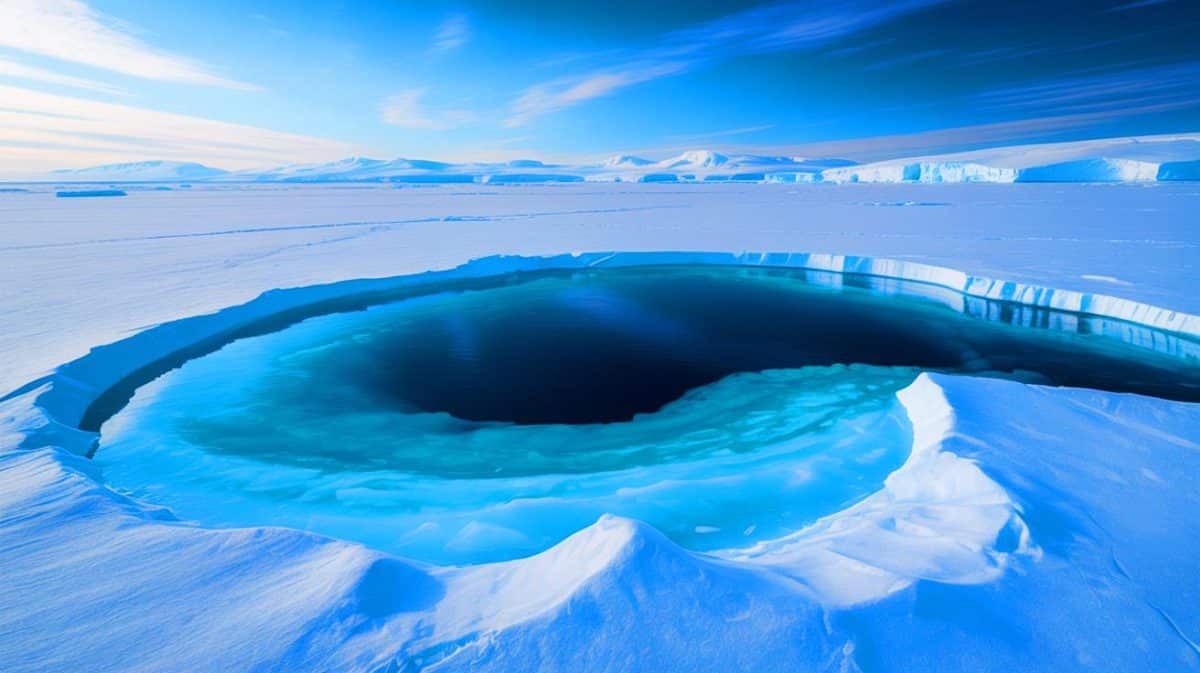 Illustration de la polynie géante dans la banquise antarctique observée en 2017.