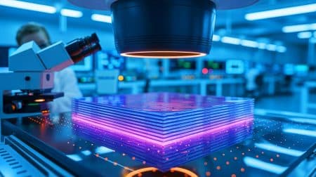 Illustration de l'avancée technologique dans les matériaux magnétiques bidimensionnels pour une mémoire plus économe en énergie.