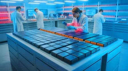 Illustration de l'avancée des batteries solides à base de sodium pour un stockage d'énergie plus durable.