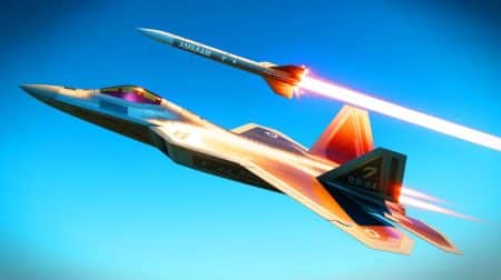 Illustration de l'AIM-120 AMRAAM en action lors d'un tir record depuis un F-22A Raptor.