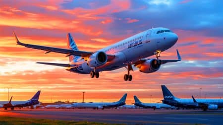 Illustration de l'ascension de l'Airbus A320 surpassant le Boeing 737 en livraisons.