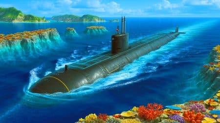 Illustration de la militarisation des îles Paracels par la Chine avec des sous-marins et des mines intelligentes.