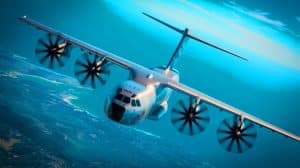 Illustration de l'A400M, l'avion militaire polyvalent d'Airbus, lors de sa démonstration à Pornichet.