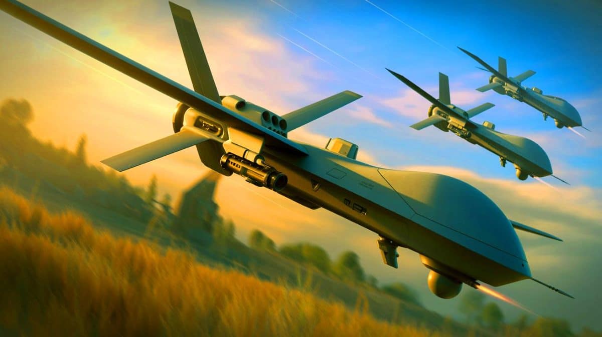 Illustration de l'impact des drones de combat sur la stratégie militaire moderne.