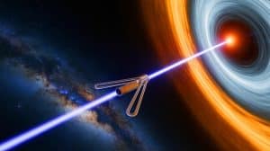 Illustration de la mission audacieuse d'envoyer une sonde vers un trou noir pour tester les limites de la physique.