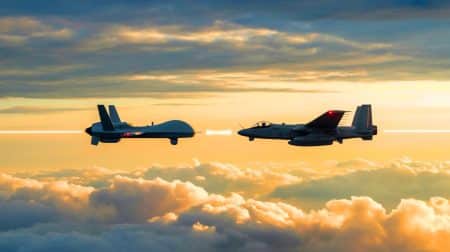Illustration de l'impact des drones sur l'aviation militaire moderne.