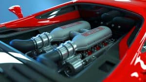 Illustration de l'innovation des pistons oblongs dans les moteurs V12 de Ferrari.