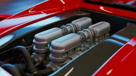 Illustration de l'innovation de Ferrari avec des pistons oblongs pour moteurs V12.