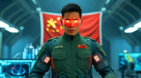 Illustration de l'ambition chinoise de développer des super-soldats assistés par intelligence artificielle.