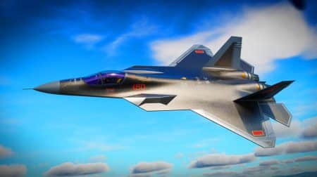 Illustration de l'avion de chasse chinois J-50 en vol.