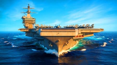 Illustration de la construction du plus grand porte-avions nucléaire d'Europe par la France.