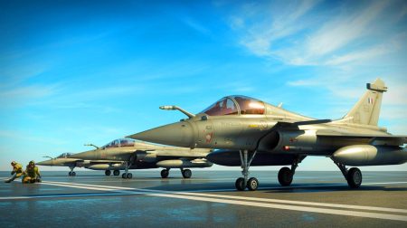 Illustration de l'armée de l'Air et de l'Espace française et de ses avions de chasse modernes.