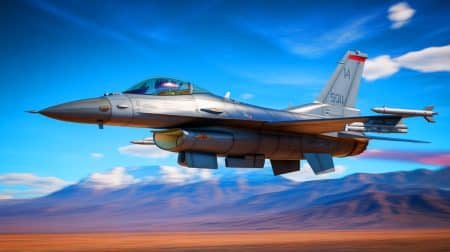 Illustration de l'acquisition potentielle de chasseurs F-16 par le Pérou pour moderniser sa flotte aérienne.