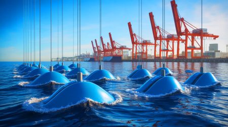 Illustration de la conversion de l'énergie des vagues en électricité propre au port de Los Angeles.