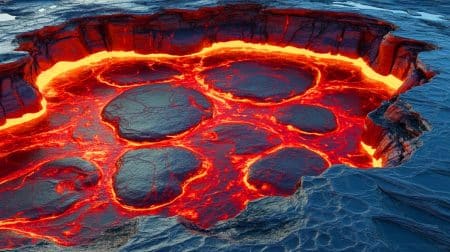 Illustration de la formation d'un océan de magma basal et des processus géophysiques associés.