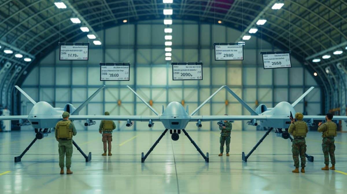 Illustration de l'impact financier des drones militaires sur les budgets de défense.