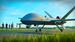 Illustration de la présentation du drone militaire « Aarok » par la société Turgis et Gaillard en présence du ministre des Armées.