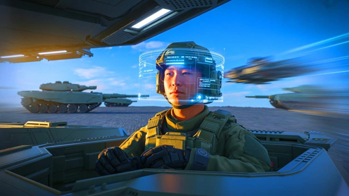« Les chars chinois voient à 360° » : Pékin équipe ses blindés de casques AR pour offrir une vision totale instantanée Illustration de casques de réalité augmentée utilisés par l'armée chinoise pour améliorer la perception du champ de bataille.