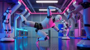 Illustration de l'innovation robotique avec un humanoïde effectuant des mouvements humains complexes grâce à BeyondMimic.