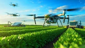 Illustration de l'utilisation innovante des drones dans la gestion agricole moderne.