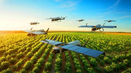 Illustration de l'intégration des drones solaires dans les pratiques agricoles modernes.