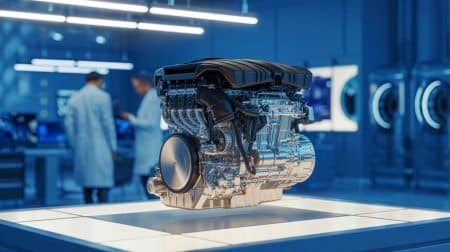 Illustration de l'Hyperion, le moteur révolutionnaire de Tata Motors qui redéfinit les standards de performance automobile.