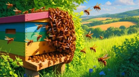 Illustration de l'invasion du frelon asiatique menaçant la biodiversité et l'apiculture en France.