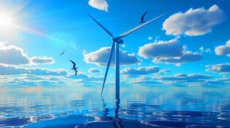 Illustration de la plus grande éolienne au monde récemment mise en service en Chine.
