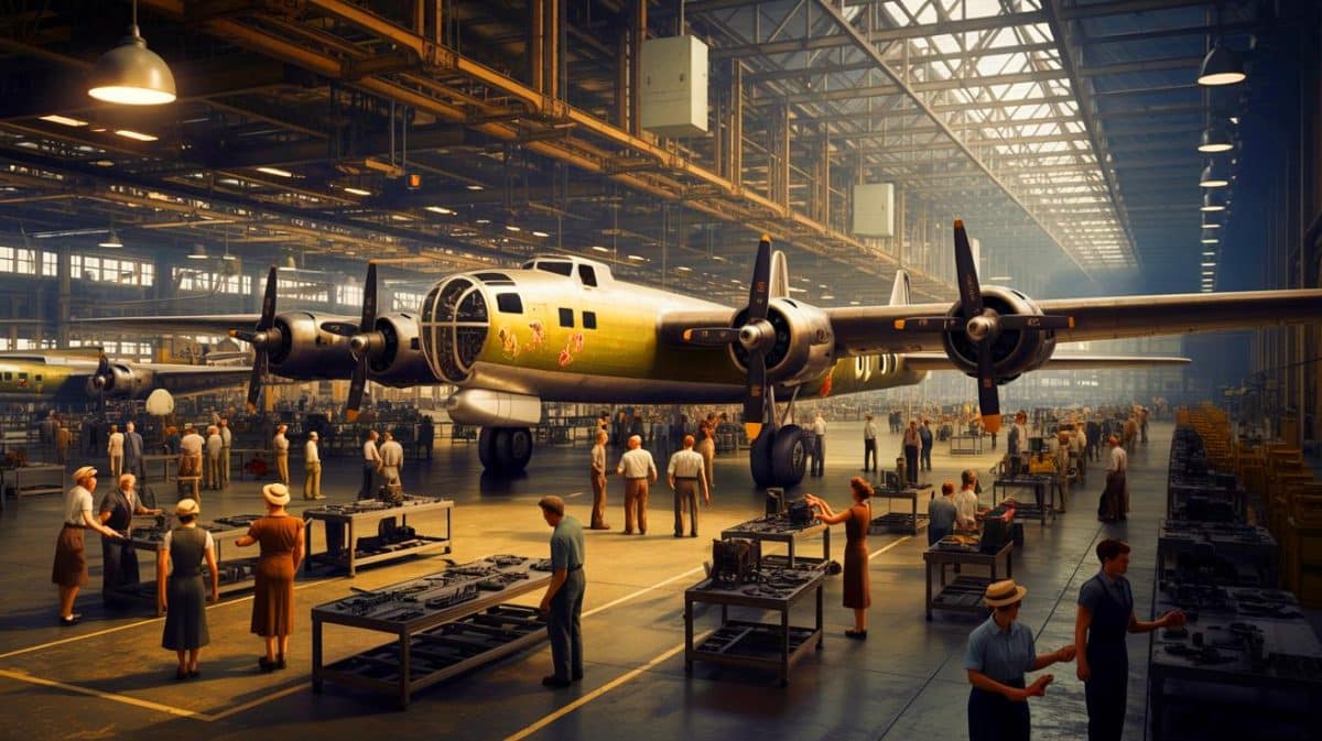 « L’usine secrète de Ford pendant la guerre » : l’incroyable production d’un bombardier par heure à Willow Run Illustration de l'usine Willow Run de Ford produisant un bombardier B-24 toutes les 63 minutes.
