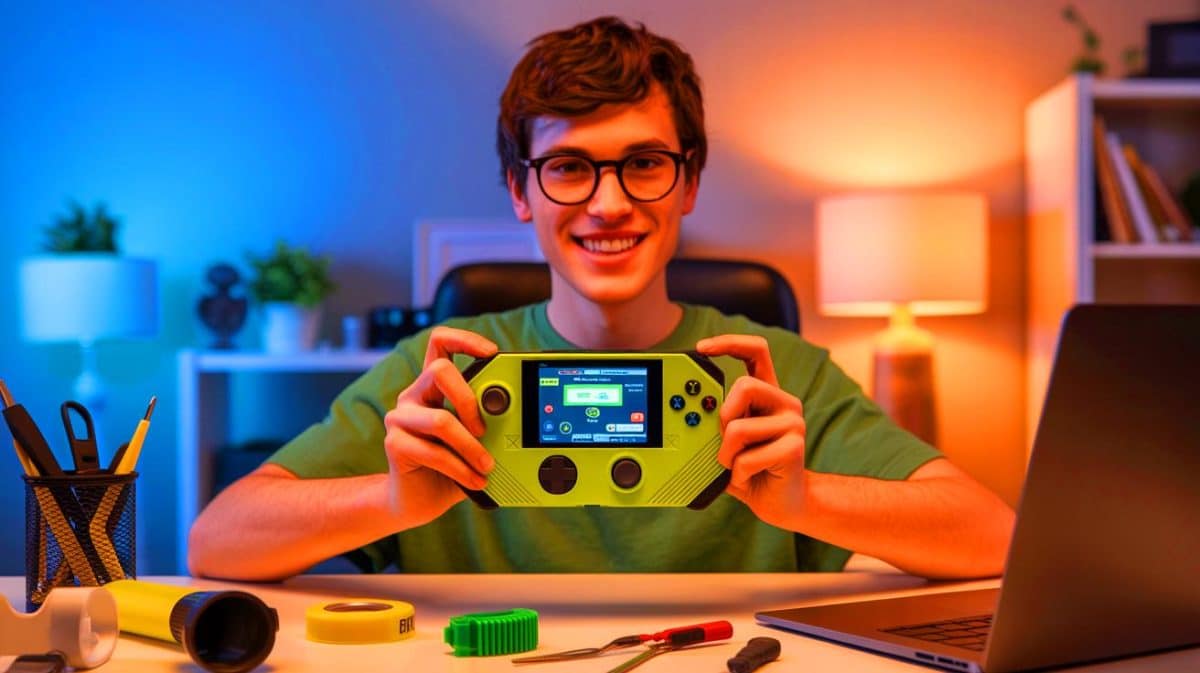 Illustration de la transformation d'une Xbox originale en console portable par James Channel.
