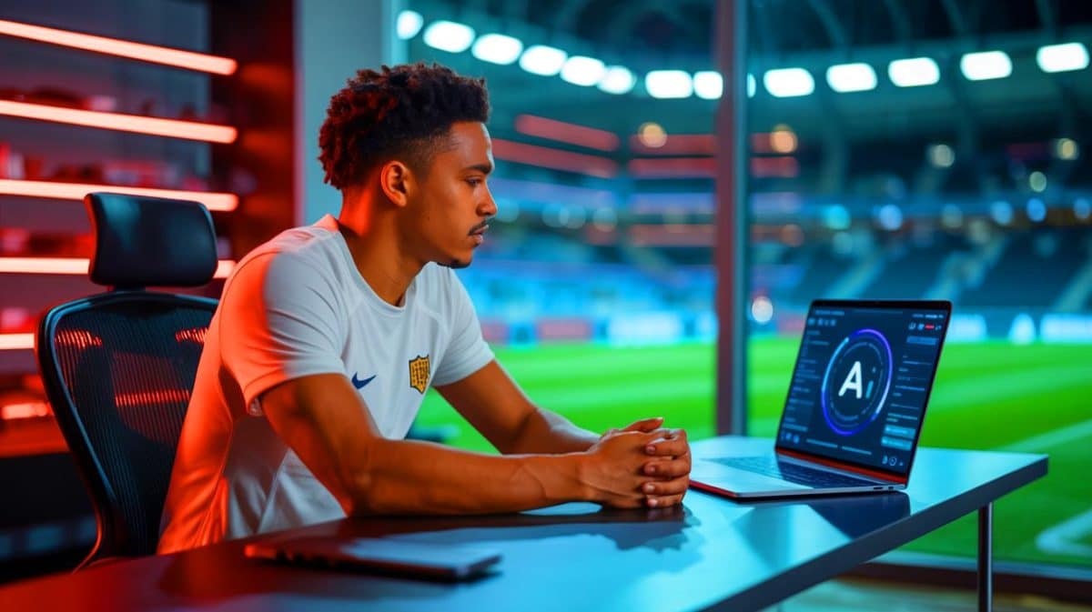 Illustration de Demetri Mitchell utilisant l'intelligence artificielle pour négocier son transfert.
