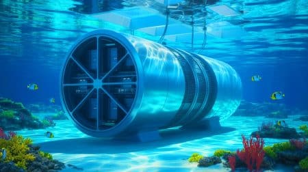 Illustration de la capsule de données sous-marine chinoise de 1 433 tonnes immergée au large de la province de Hainan.