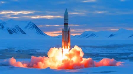 Illustration de l'intensification militaire russe en Arctique liée aux essais de missiles nucléaires.
