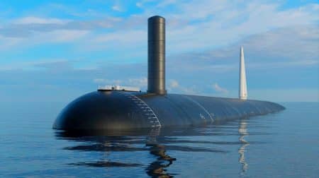 Illustration de la construction du sous-marin USS Wisconsin, un élément clé de la dissuasion stratégique américaine.