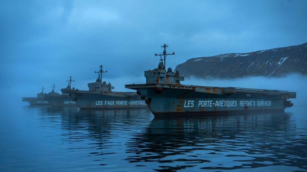 « Les faux porte-avions soviétiques refont surface » : Moscou relance sa flotte secrète pour défier les marines occidentales Illustration de l'incendie du porte-avions Amiral Kouznetsov et des projets de modernisation de la flotte russe.