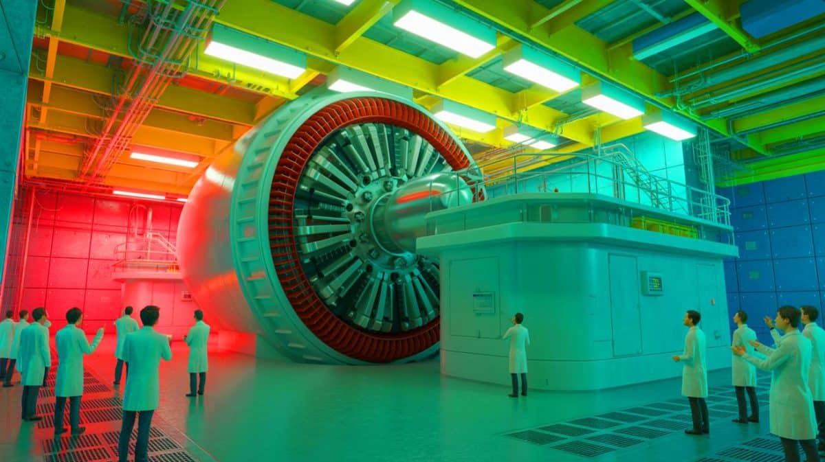 Illustration de la centrifugeuse géante CHIEF1300 en action dans un laboratoire souterrain en Chine.