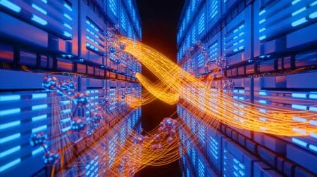 « Les États-Unis franchissent une étape vers l’internet quantique » : une percée qui unit la lumière et le magnétisme pour révolutionner les communications Illustration de l'intégration des qubits moléculaires dans les réseaux de communication quantiques via les fibres optiques.