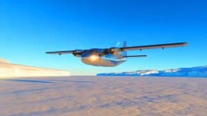 Illustration de l'expédition aérienne du British Antarctic Survey vers la station Rothera en Antarctique.