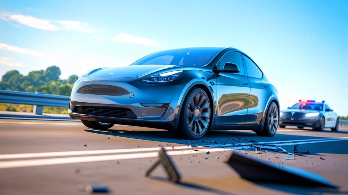 Illustration de l'accident d'une Tesla Model Y lors d'une tentative de traversée autonome des États-Unis.