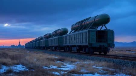 Illustration de la démonstration du lancement du missile Agni-Prime depuis une plateforme ferroviaire en Inde.